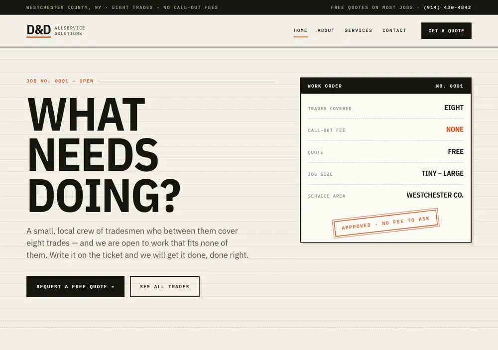 The rebuilt D&D AllService Solutions homepage