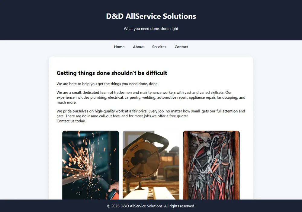 The original D&D AllService Solutions homepage
