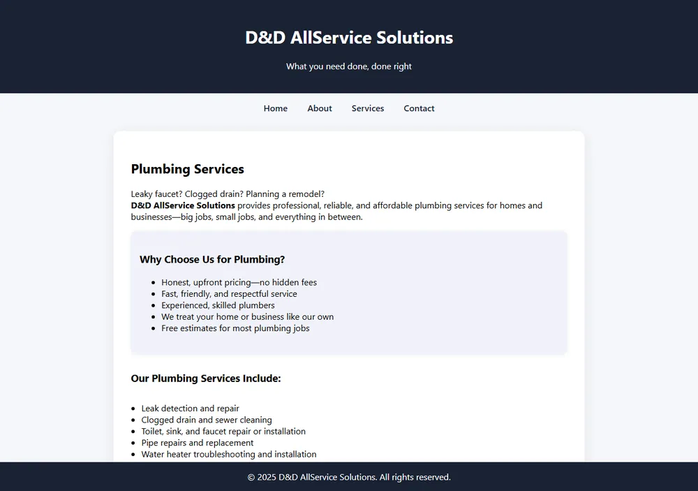 The original plumbing page, with no images and default styling